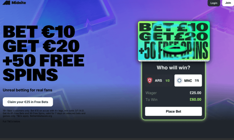 Midnite - €20 free bet